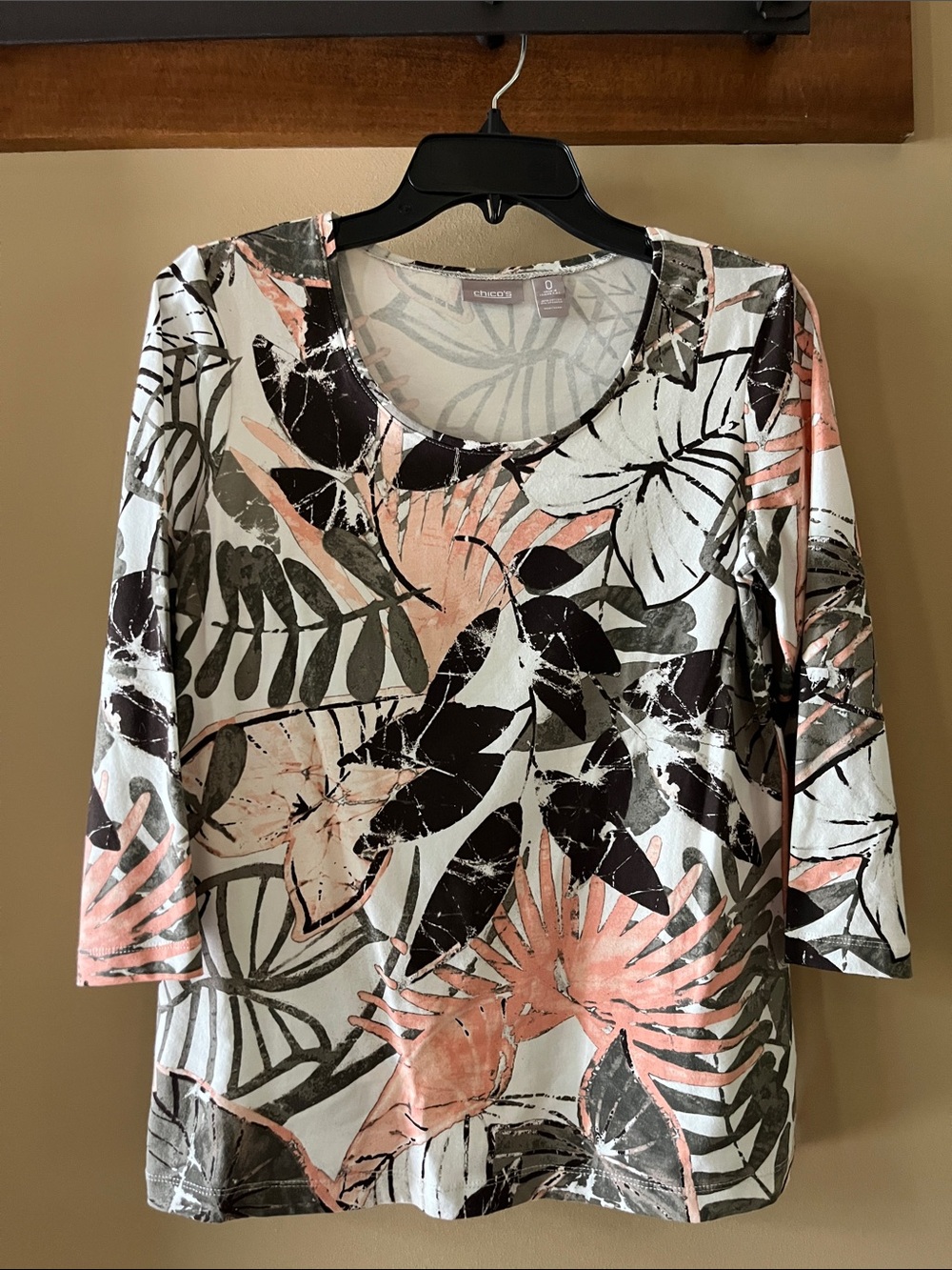 Chico's Botanical Scoop Neck Long Sleeve Top